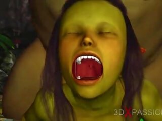 Green monstr ogre fucks hard a lustful female goblin arwen in the enchanted tokaý
