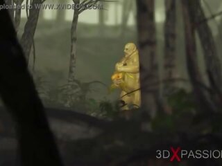 Xanh lục con quái vật ogre fucks cứng một dâm dục phái nữ goblin arwen trong các enchanted rừng
