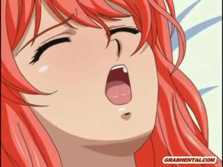 Pelirroja hentai consigue squeezed y lamido su bigboobs