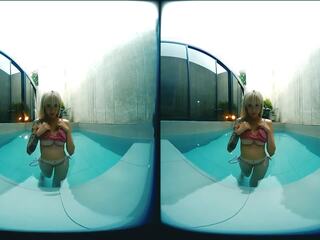 3d-vr espectáculo - rubia asiática con grande tetitas en piscina
