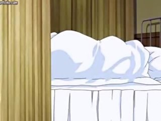 Besar boobed anime si rambut coklat menyumbatkan jari