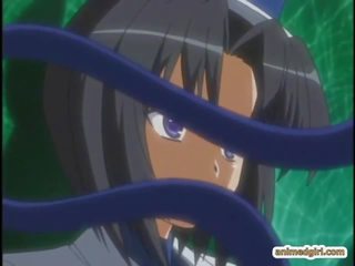 Caught anime gets squeezed her bigtits and ass drilled by tentacles