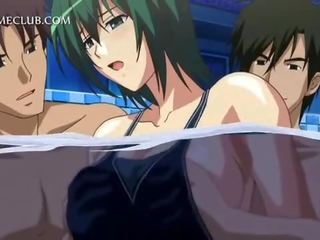 Three lustful studs fucking a cute anime under