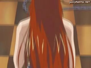 Wild anime hooker with milky boobs doing blowjob