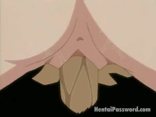 Attractive blondine anime meisje krijgen ingesnoerde vastgrijpen doorgedrongen door een dik peter