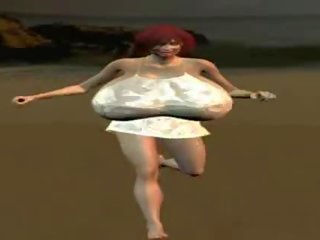 Bigtit 3d chick running on the beach